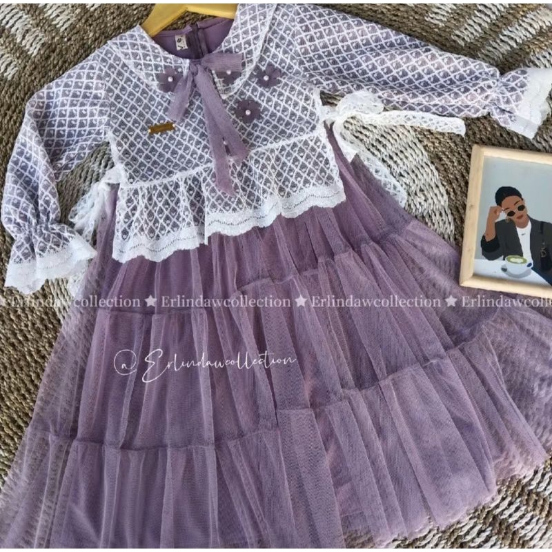 Gamis Pesta Anak perempuan Nadya Dress model rompi bahan brokat mix tille terbaru