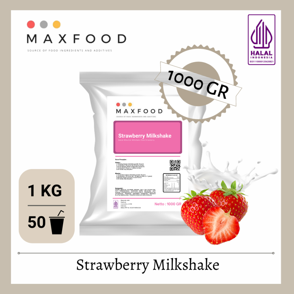 

MAXFOOD PREMIX STRAWBERRY MILKSHAKE / MAX FOOD BUBUK MINUMAN INSTAN STRAWBERRY DENGAN SUSU