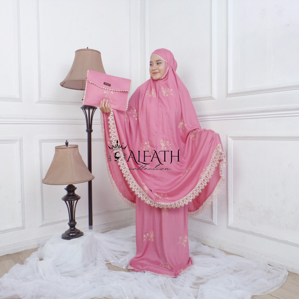 Mukena Dewasa Katun Rayon Premium Bordir Kenza 2 in 1 Jumbo Resleting Dagu