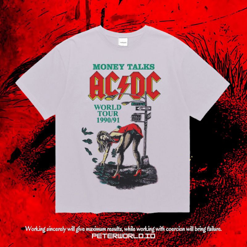 Peterworld "ACDC" Kaos | T shirt | Kaos Band Acdc Money Talks World Tour 1990 Vintage Tee