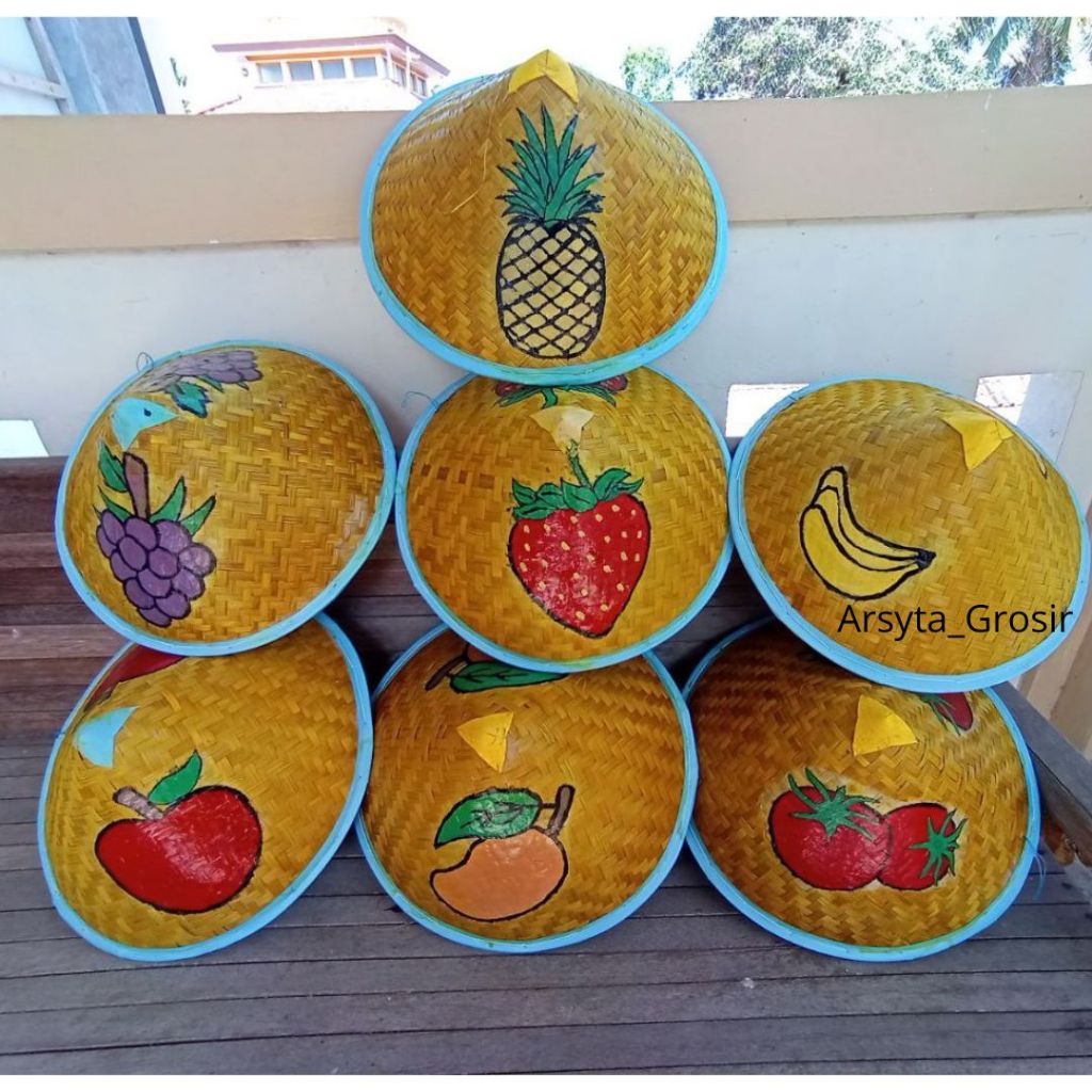 Caping lukis motif buah / topi caping hias anak