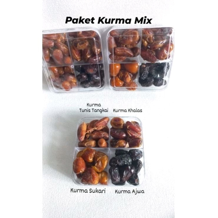 

Kurma Mix 4 varian /Kurma Ajwa/Kurma Tunis Tangkai / Kurma Sukari/ Kurma Khalas