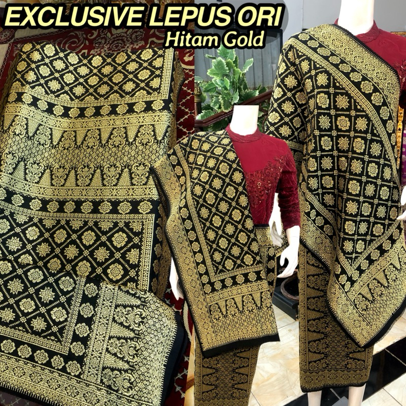 Exclusive Songket Lepus ORI Hitam Gradiasi Berlian /Lepus Gebeng warna ORI /songket tenun asli palem