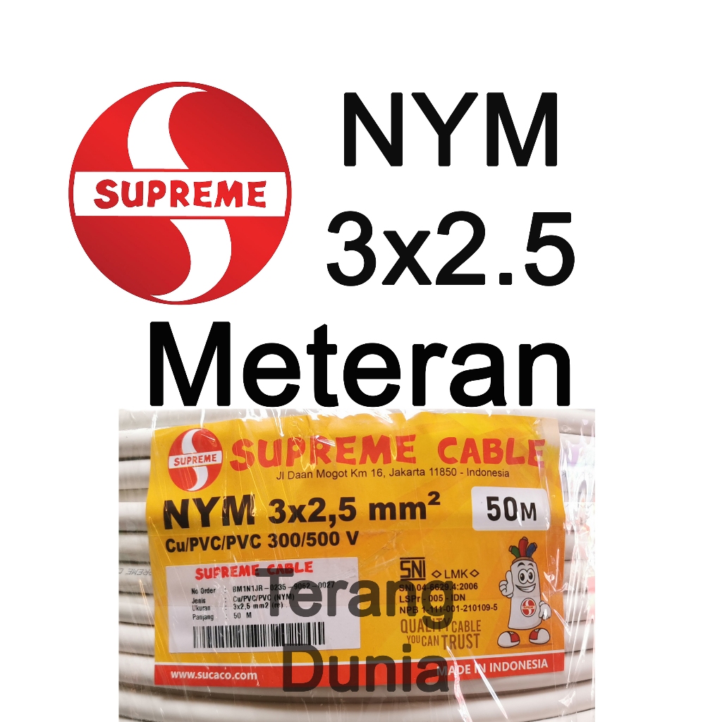 Kabel Supreme NYM 3x2.5 Meteran Kabel Tunggal Supreme NYM 3x2.5 Meteran Kabel NYM 3x2.5
