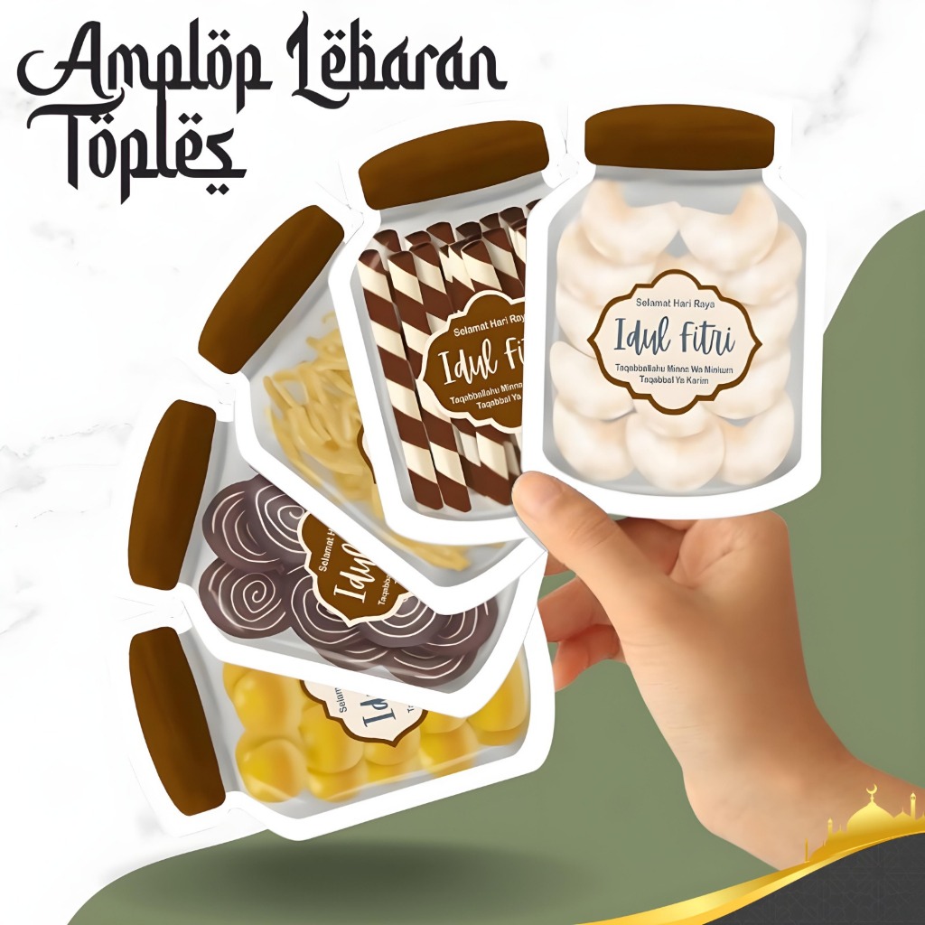 

( isi 5 pcs ) Amplop Lebaran Toples 3D / Amplop Toples Bolak Balik / Amplop Lebaran Idul Fitri Motif Toples Depan Belakang / Amplop Kue Lebaran Toples / Angpao Lebaran Unik