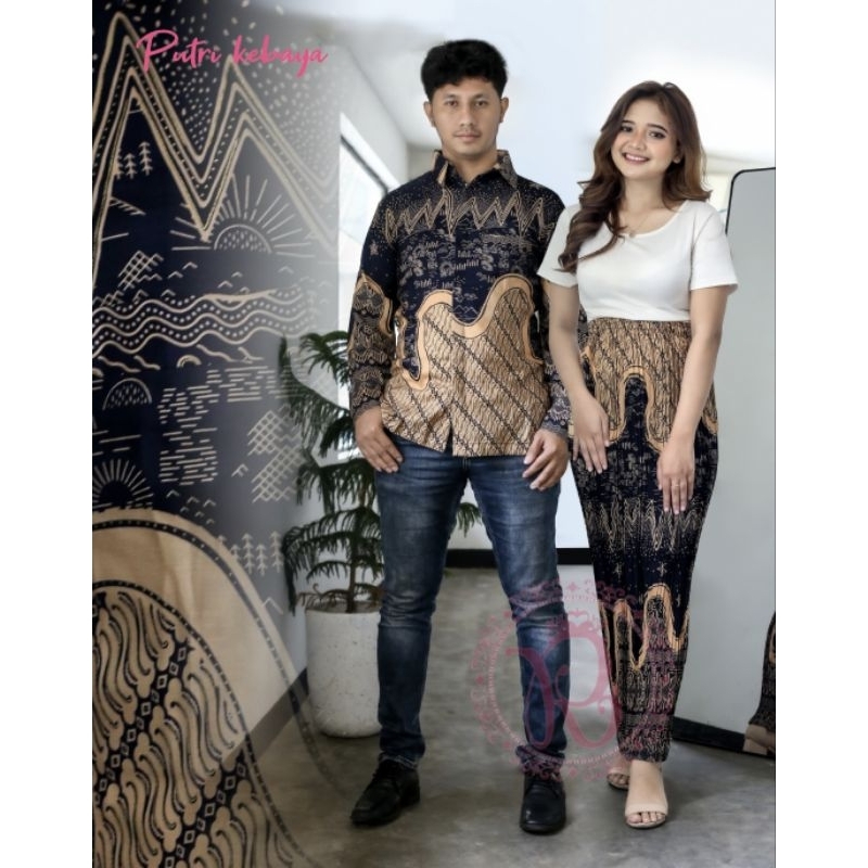 SETELAN COUPLE BAJU BATIK KEJORA LENGAN PANJANG & ROK PLISKET MODERN - SETELAN TERBARU BUAT WISUDA &