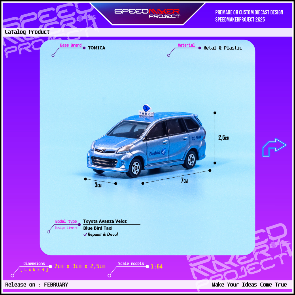 Tomica Custom Toyota Avanza Veloz Blue Bird Taxi Diecast Miniatur Mobil 1:64 Bluebird