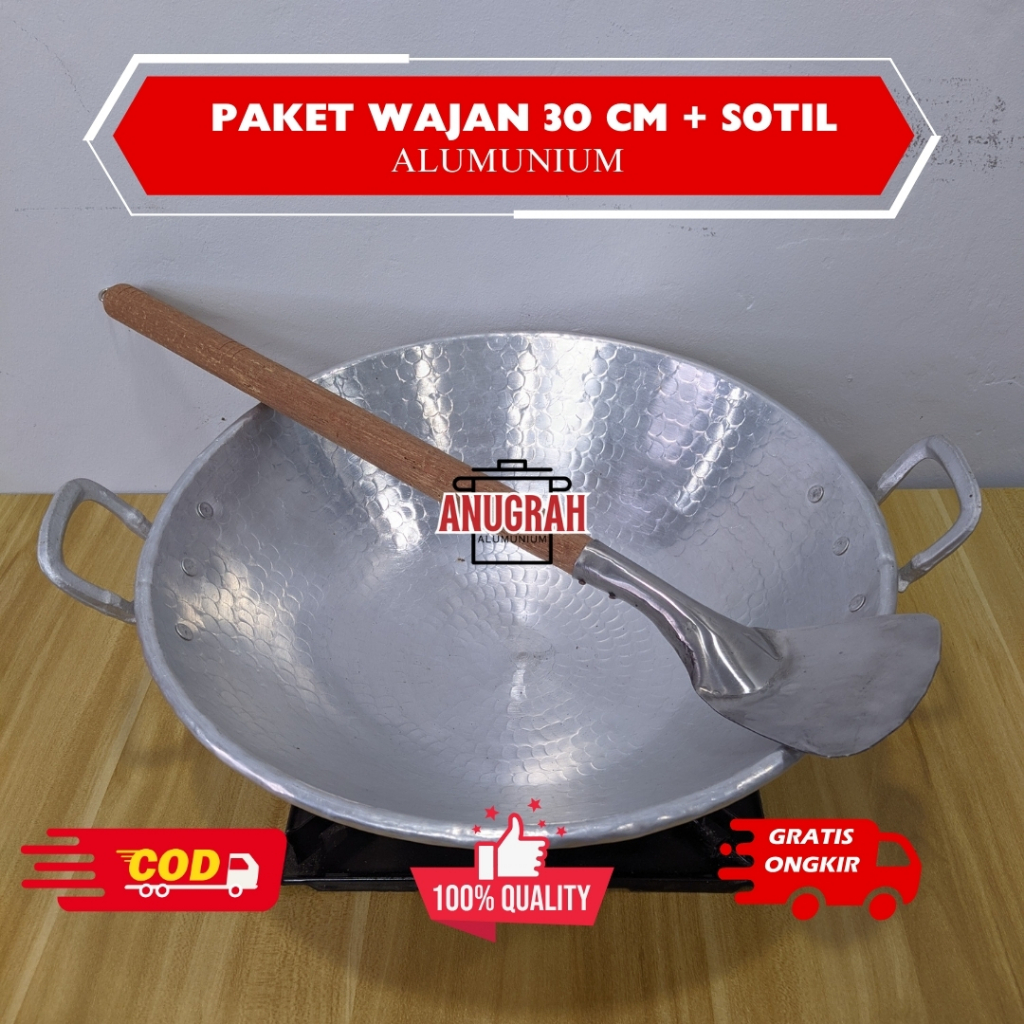 Paket Wajan 30 CM Dan Spatula Alumunium Tempa Anti Lengket Mudah Dibersihkan