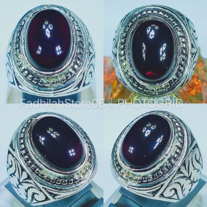Cincin Pria Natural Black Onix Oval Cabochon