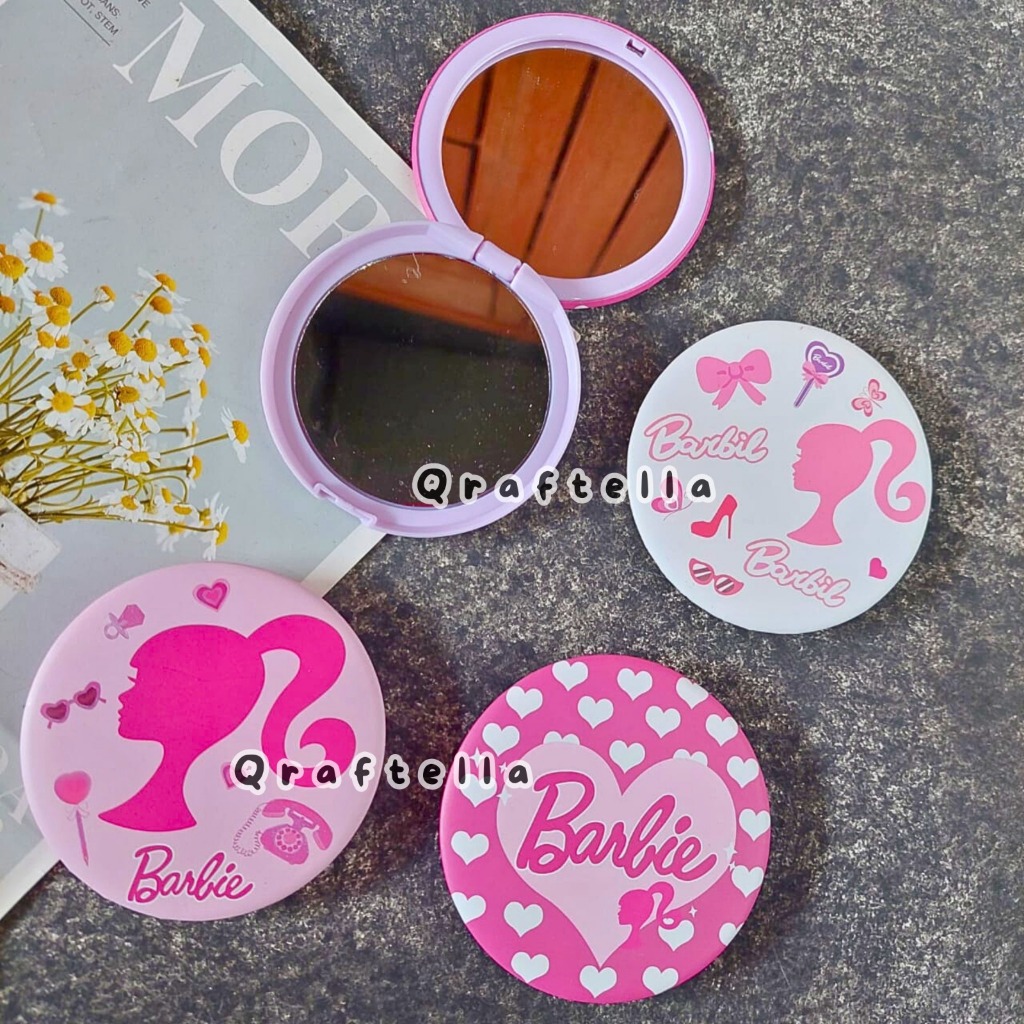 Cermin Lipat Mini BULAT 2 sisi // Kaca Barbie // Cermin Sanrio Melody