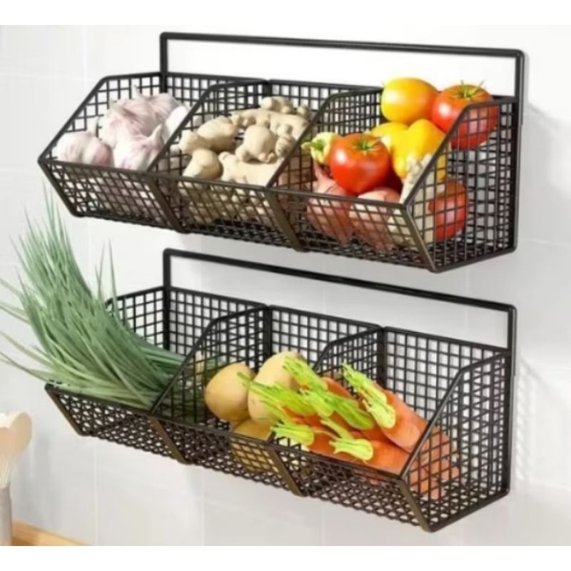 rak keranjang sekat 3/rak bumbu 3 sekat/keranjang serbaguna/rak sekat 3 modern/keranjang bumbu gantu