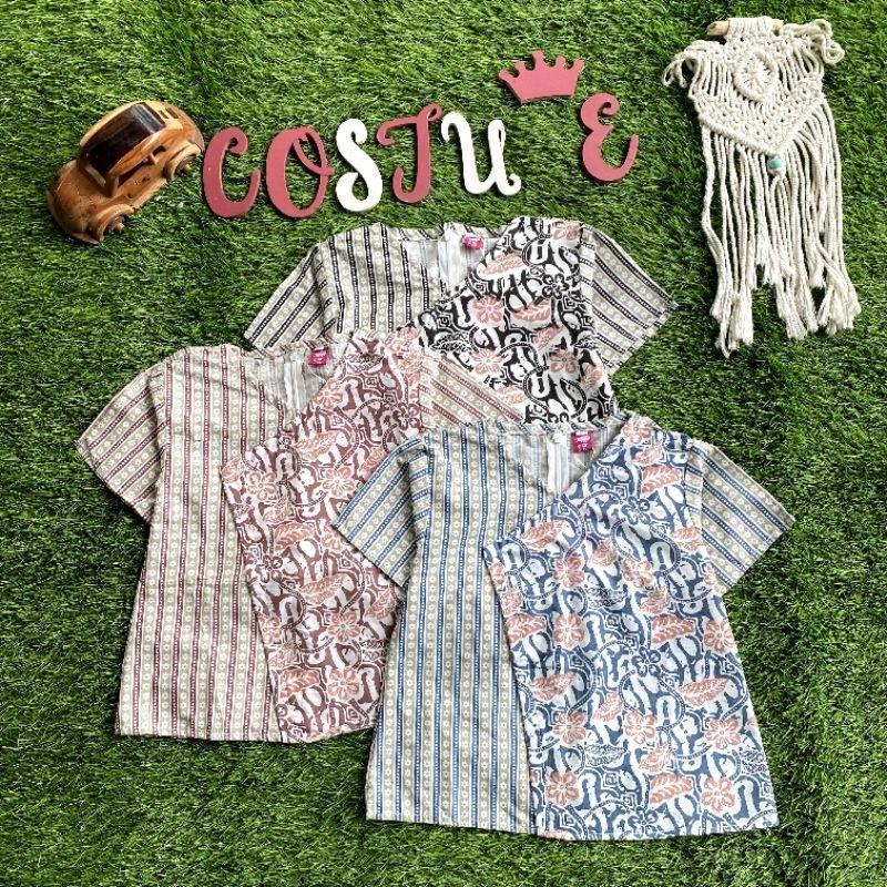BATIK COSTUME BLUS BATIK ANAK KINANTHI LENGAN PENDEK MOTIF BUNGA LURIK BAHAN KATUN NYAMAN DI PAKAI A