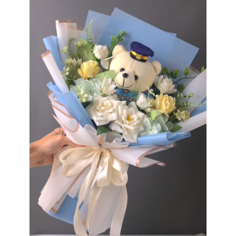 Buket Boneka Wisuda & Profesi - Tentara, Polisi, Dokter, Wisuda