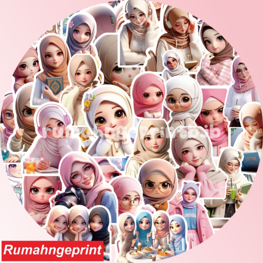 

HIJAB SERIES STICKER STIKER WATERPROOF ANTI AIR LUCU AESTHETIC OOTD SCRAPBOOK MUSLIMAH 6x7 cm