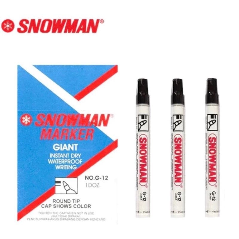 Spidol Permanent Snowman G12 Hitam / Spidol Permanen / Spidol Permanent Murah / Spidol Tidak bisa Di