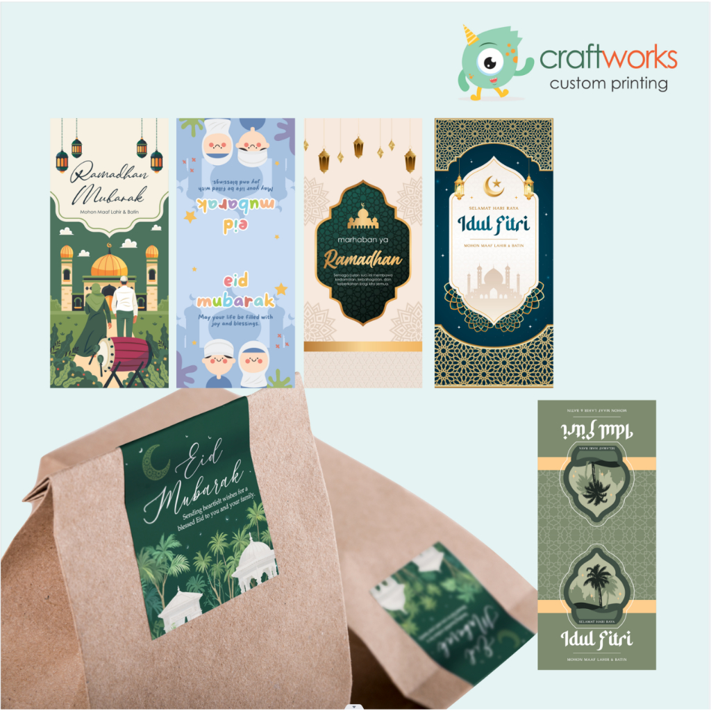 

STICKER SEGEL 7x16cm PAPER BAG / BOX EDISI IDUL FITRI RAMADHAN LEBARAN - ISI 8 PCS | STIKER TOPLES THINWALL KUE KERING