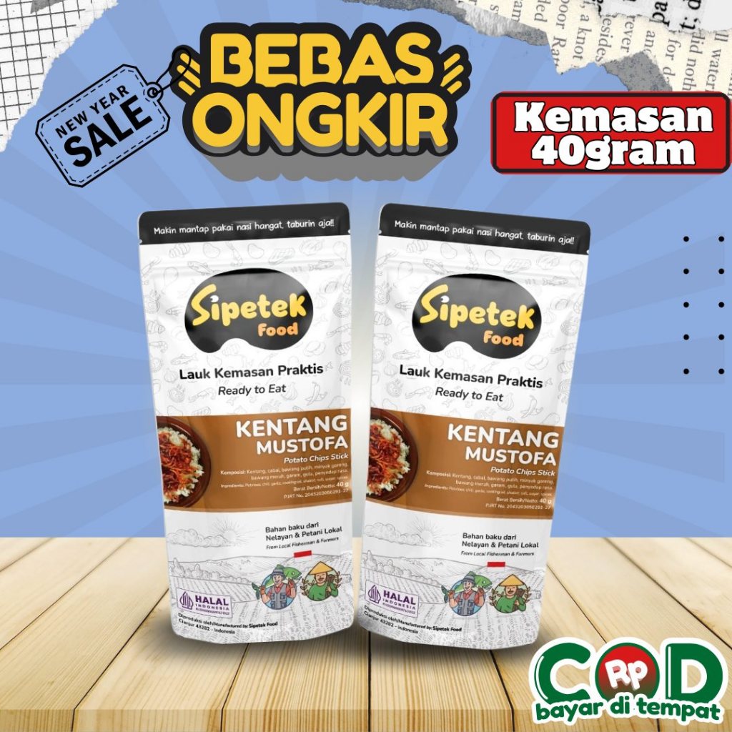 

Kripik Kentang Goreng Mustofa Kemasan Pouch 40gram Rasa Pedas Manis Nikmat Renyah Halal Terlaris
