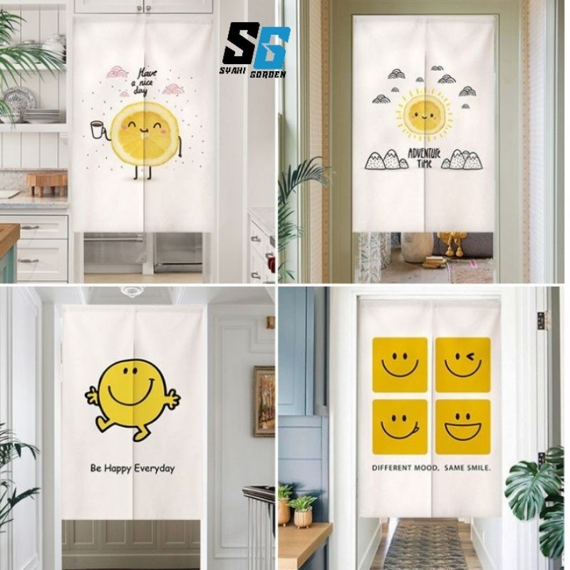 gorden tirai jepang motif senyum