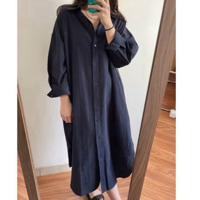 [Preloved] Dress Terusan ShirtDress Tunik Linen Kaftan Oversized Baju Lebaran Big Size