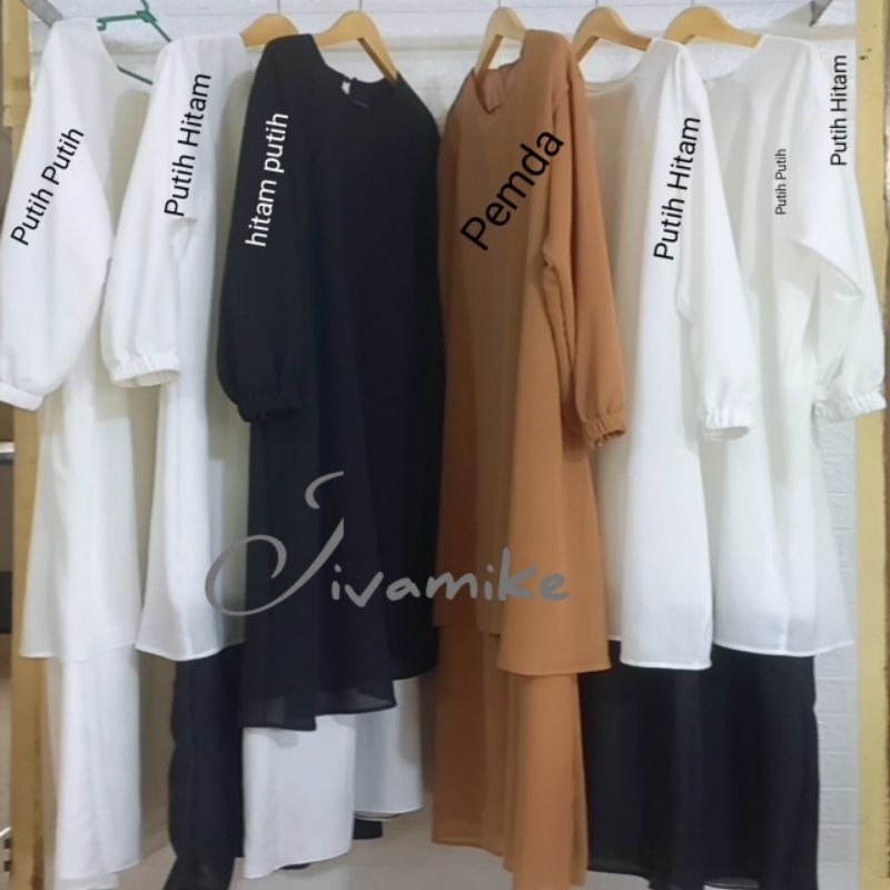 Baju Gamis Kerja Hitam Putih Pemda Dress Melayu Malaysia Pekanbaru Seragam PNS Bahan Ceuruty Jumbo L