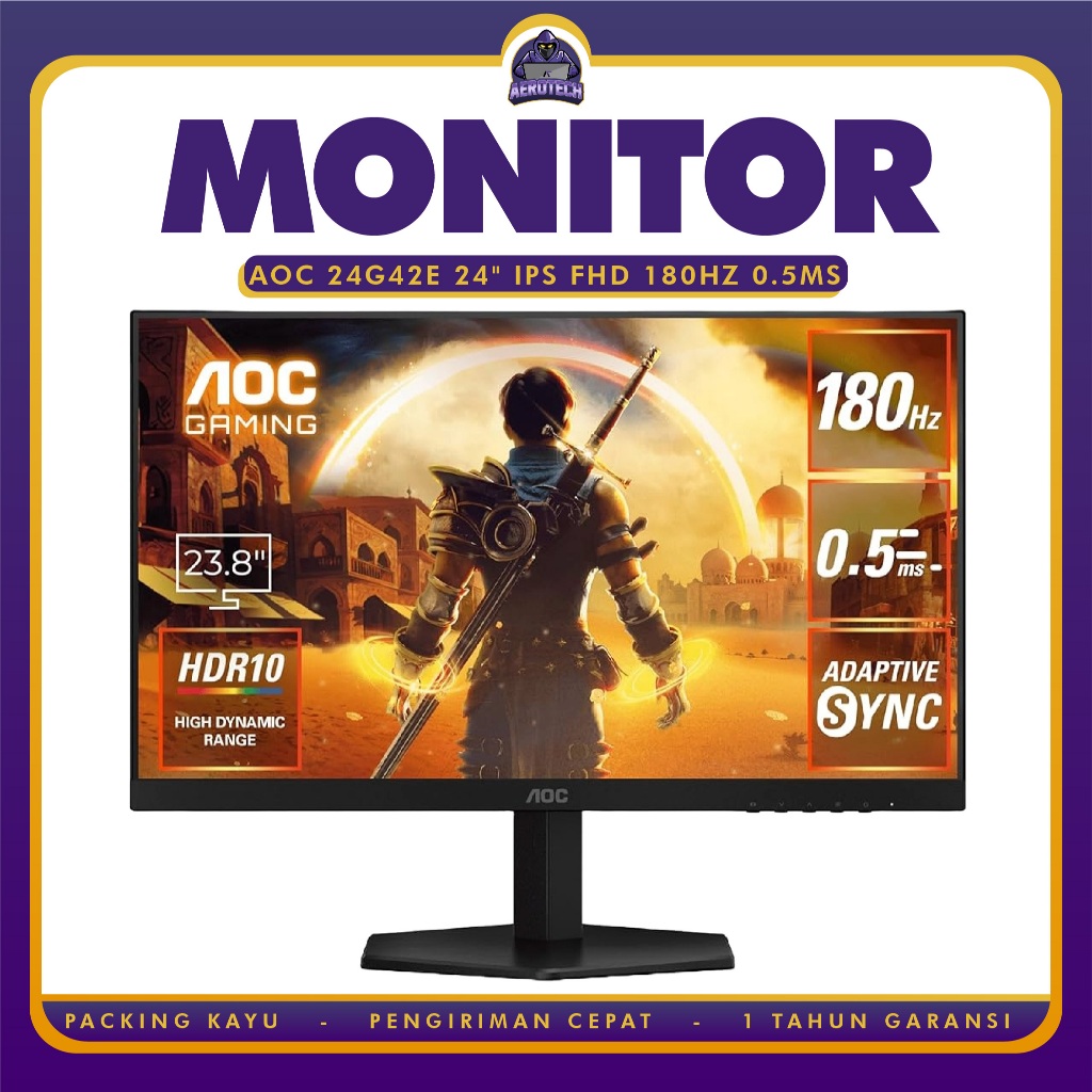 LED MONITOR GAMING AOC 24G42E 24 INCH IPS FHD 180Hz 0.5ms Adaptive Sync