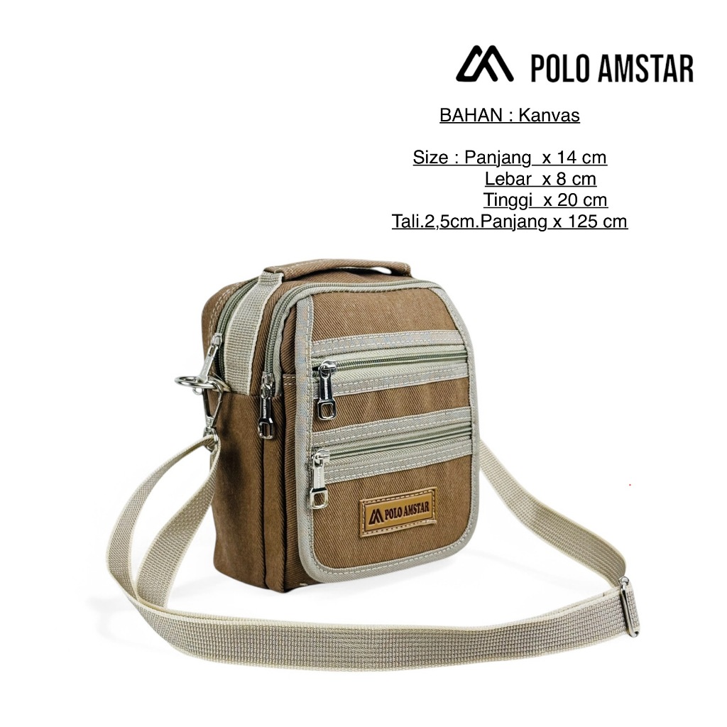 POLO AMSTAR Tas Pria Selempang Kanvas Tas Hp Tas Kecil