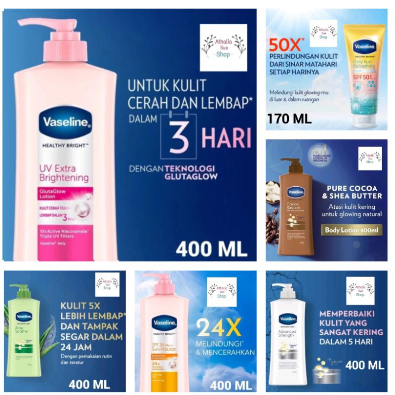 VASELINE HEALTHY BRIGHT, UV EXTRA BRIGHTENING / ALOE / SPF 24 / WHITE ADVANCED / PERFECT 10  HAND BO