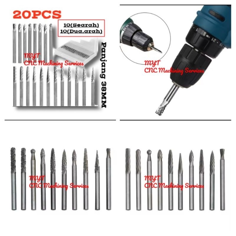 20Pcs Mata Bor Tuner 3 x 3 x 38mm For Sped Shop Porting Kikis As Blok Motor Borcun Mini Kuat Multifu