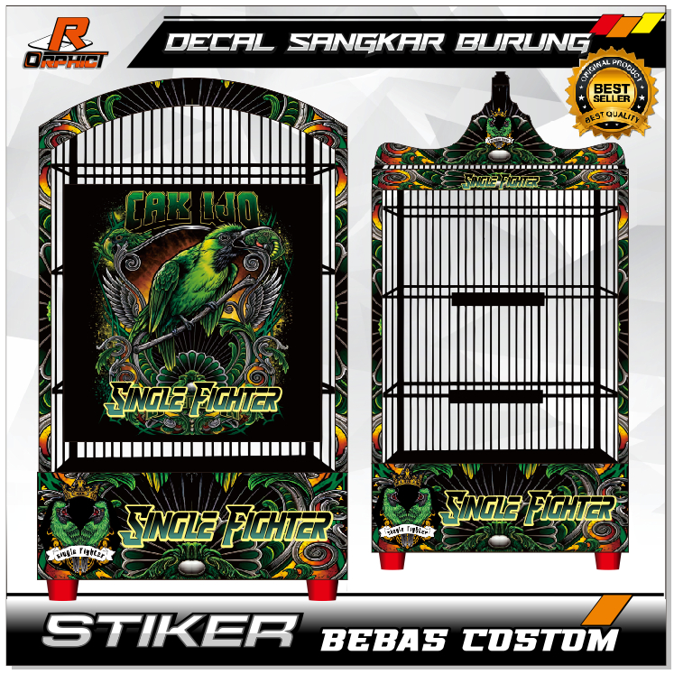 STICKER DECAL SANGKAR KANDANG BURUNG CUCAK IJO KOTAK STIKER MURAH UKURAN BESAR KECIL NO 1 2 3 UNTUK 