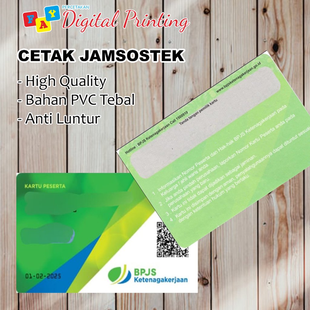 

CETAK KARTU PVC JAMSOSTEK/BPJS KETENAGAKERJAAN BAHAN TEBAL