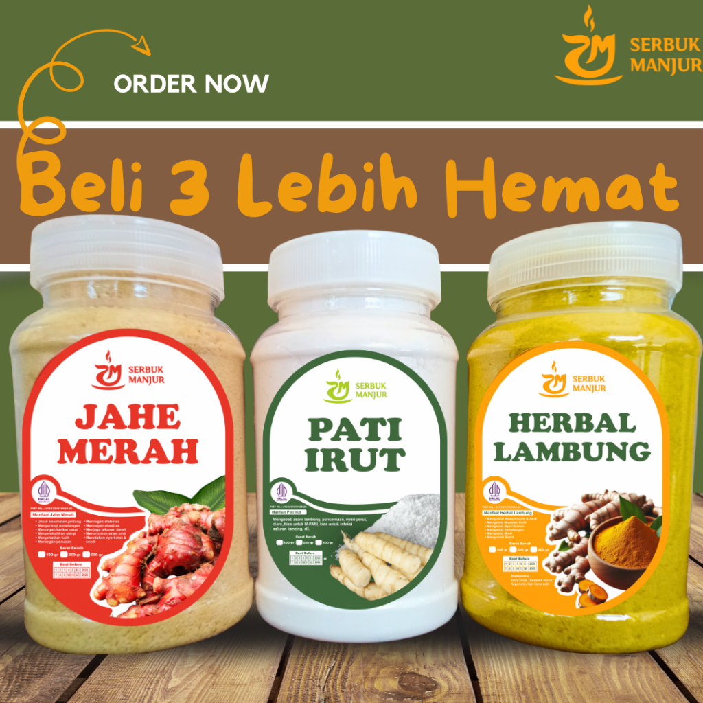 

Paket hemat serbuk jahe merah pati garut herbal lambung / serbuk kunyit ukuran 150g