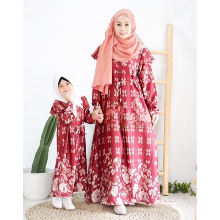 Fushia Dress Couple Gamis Ibu Anak Perempuan | Maxmara Premium Floral – Atheera