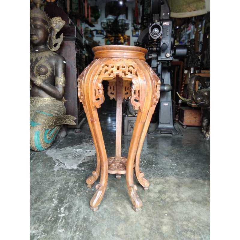 Hokker Plantstand Meja Tanaman Ukir Kayu Peranakan Lawas Jadul Tua Big