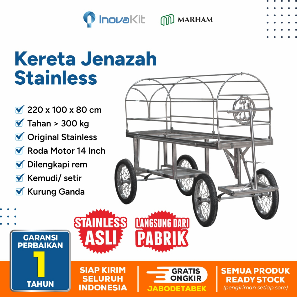 Kereta Jenazah Stainless lengkap dengan kain penutup/kelambu sarana troli untuk keranda