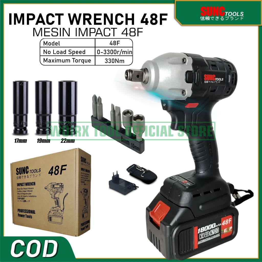 SUNC TOOLS Mesin Impact Wrench Impact Baterai Cordless 48F