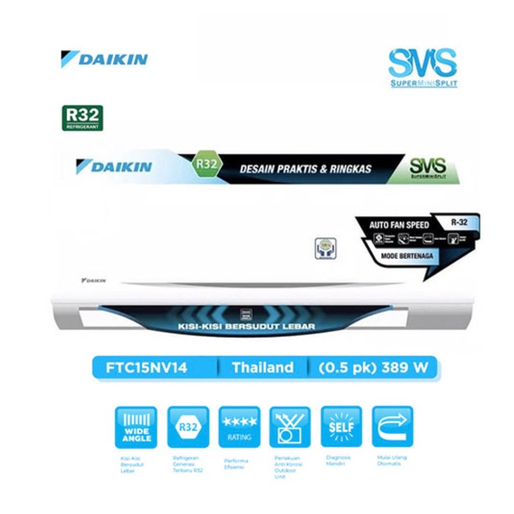 Daikin AC Wall Mounted Split Standard Thailand 1/2 PK - FTC15NV14 + RC15NV14