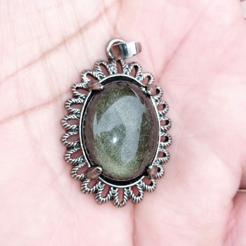 Liontin Batu Akik Natural Obsidian Bulu Monyet / Bulmon Jumbo Big