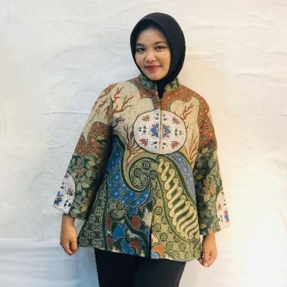 Blouse Batik Wanita Terbaru Atasan Batik Bordir Model Modern Kuning Katun Baju Kantor Casual