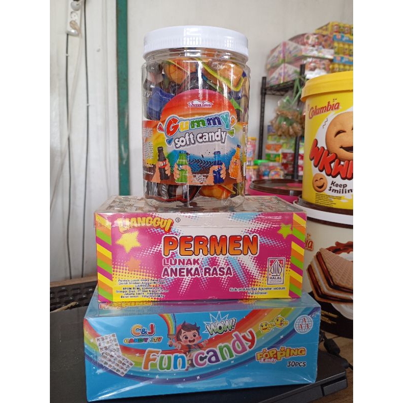 

PERMEN PAKET HEMAT DAPAT 3 BOX (ROL PELANGI 30, LUNAK SODA 30, CANDY 30)