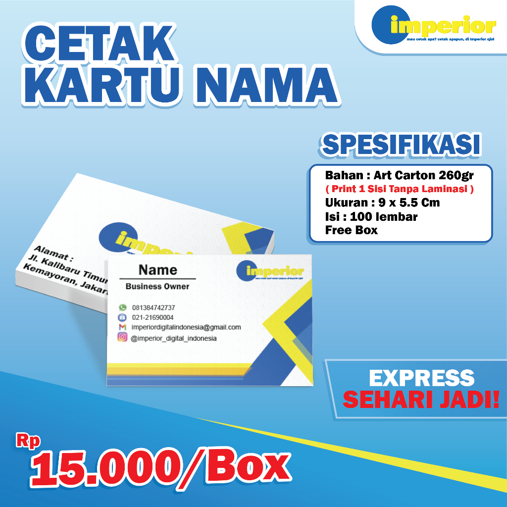 

CETAK KARTU NAMA BAHAN TEBAL ISI 100 PCS I SEHARI JADI