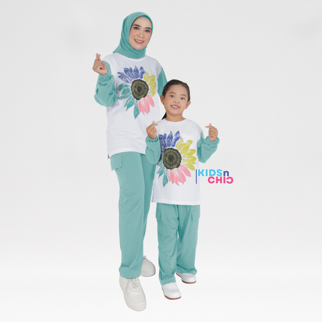 KIDSNCHIC Setelan Couple Ibu Anak Perempuan Katun Premium Setcel Olahraga Lengan Panjang