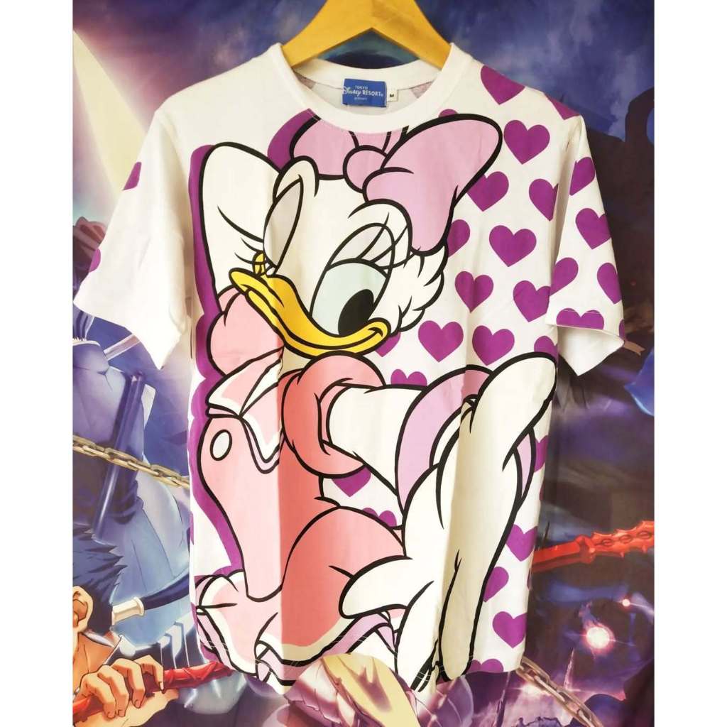Disney's Daisy Duck Big Print Heart Official Cartoon Tee Kaos Tshirt Original Second Merch Japan Kor