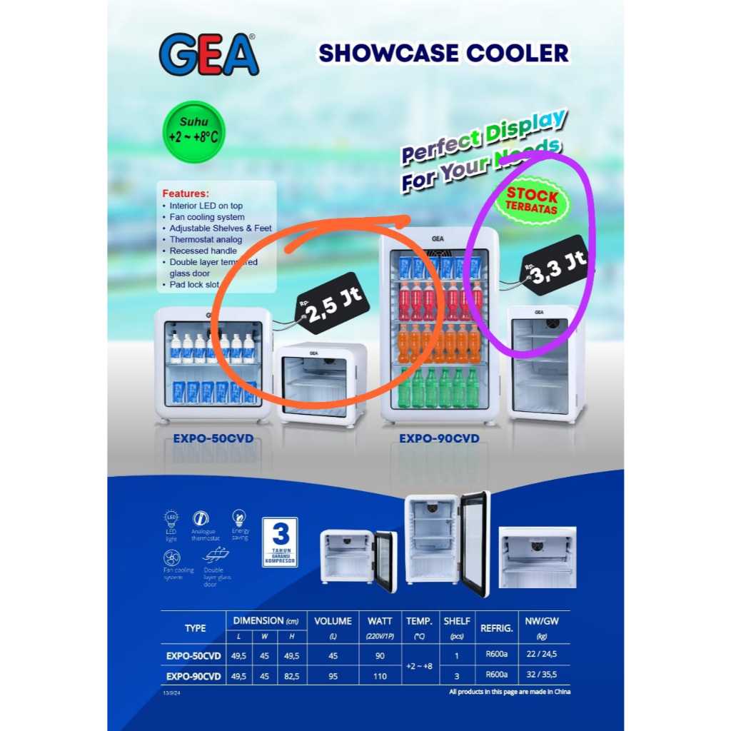 SHOWCASE GEA MINI EXPO 50CVD = 45L / SHOWCASE GEA MINI EXPO 90CVD = 95L