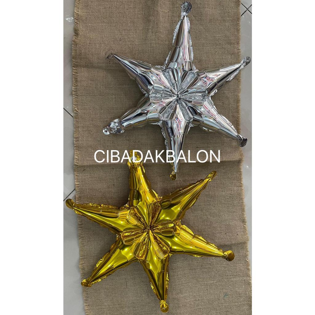 Balon Foil Bintang 6 Star Shape Gold Silver Emas Perak