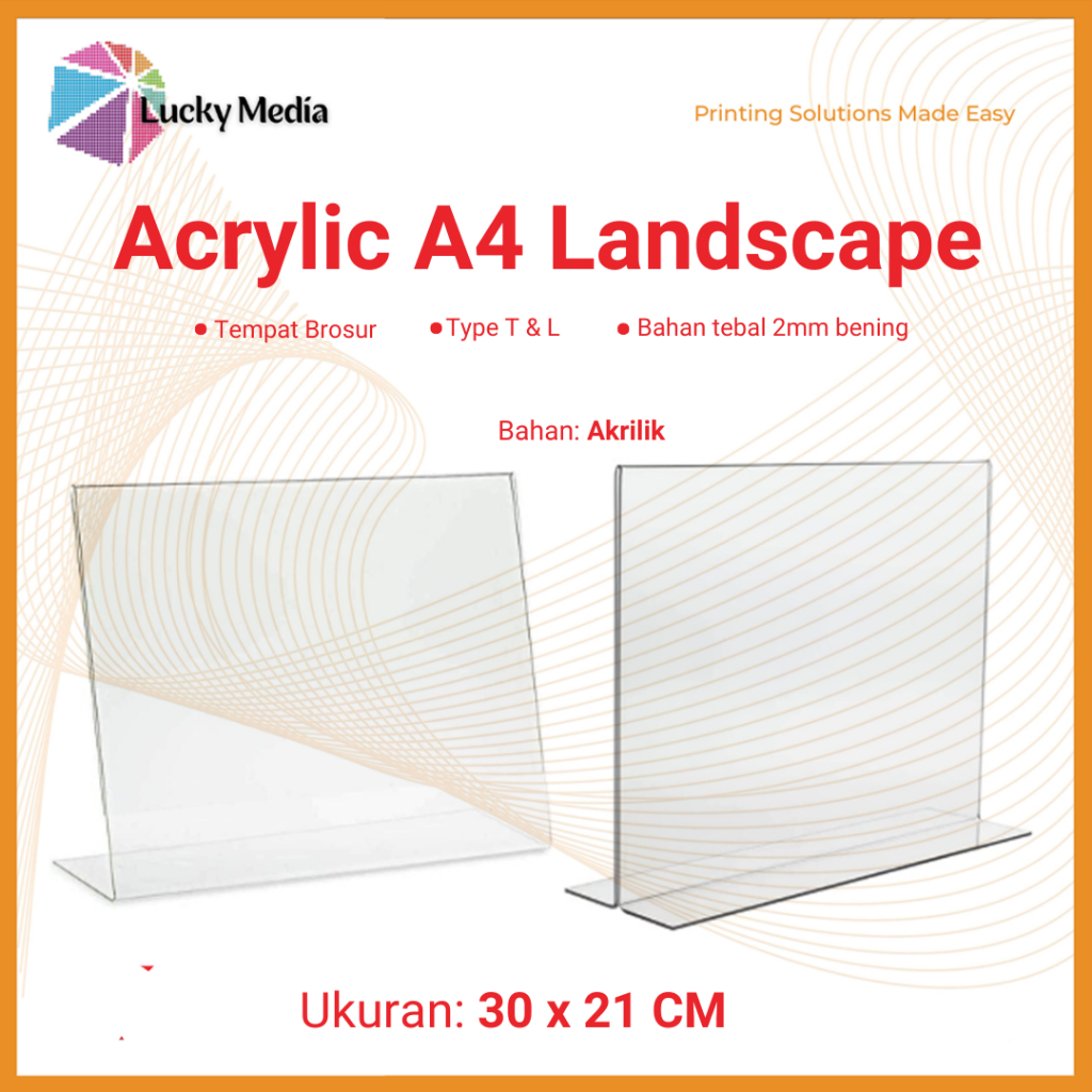 

Akrilik Landscape A4 Menu (Acrylic Only) Media Promosi Barcode Acrylic A4 bentuk L T 1 sisi 2 sisi