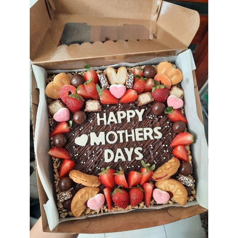 

Brownies Brownis Birthday Custom Large 20x20 cm Mix Fruits | Khusus Instant | Full topping