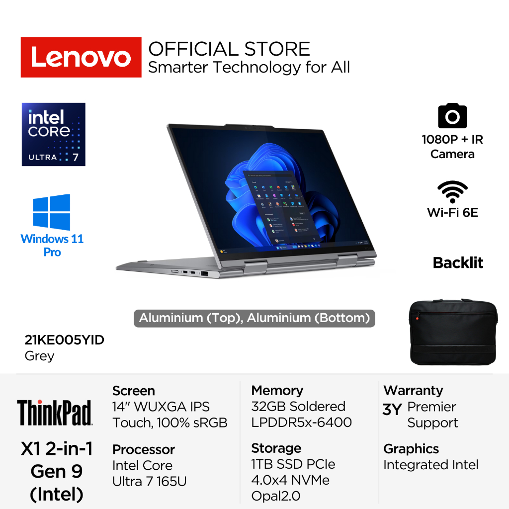 Lenovo ThinkPad X1 2in1 Gen 9 5YID Intel Core Ultra 7 165U Evo vPro Win11 Pro 32GB 1TB SSD 14" WUXGA