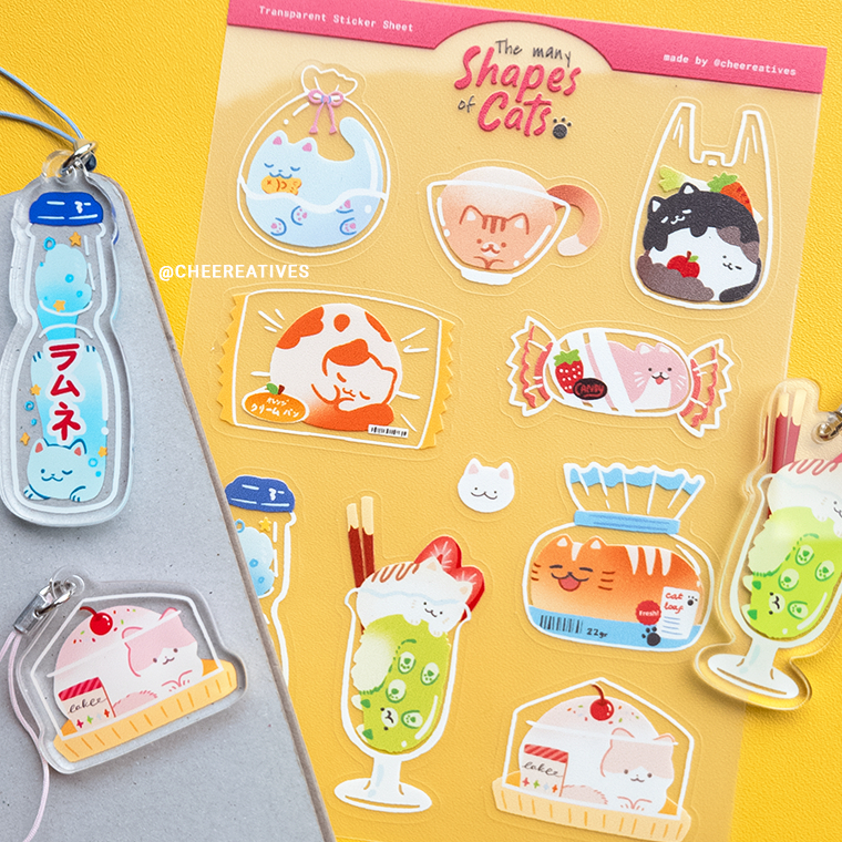 

Original Merchandise - Many Shapes of Cats & Bunnies Transparent Sticker Sheet