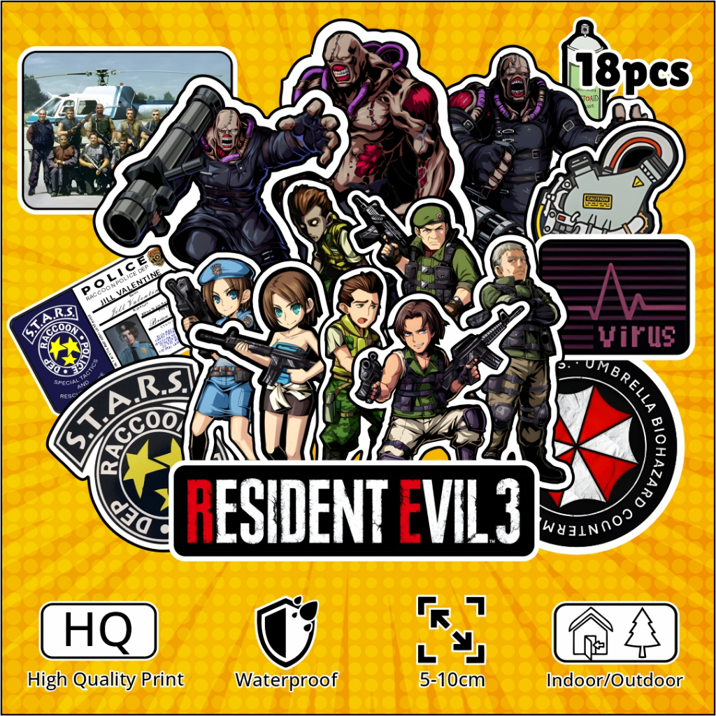 

Stiker Pack Resident Evil 3 (Isi 18 pcs) bahan Vinyl, Waterproof; Sticker Laptop, Tumbler, Handphone