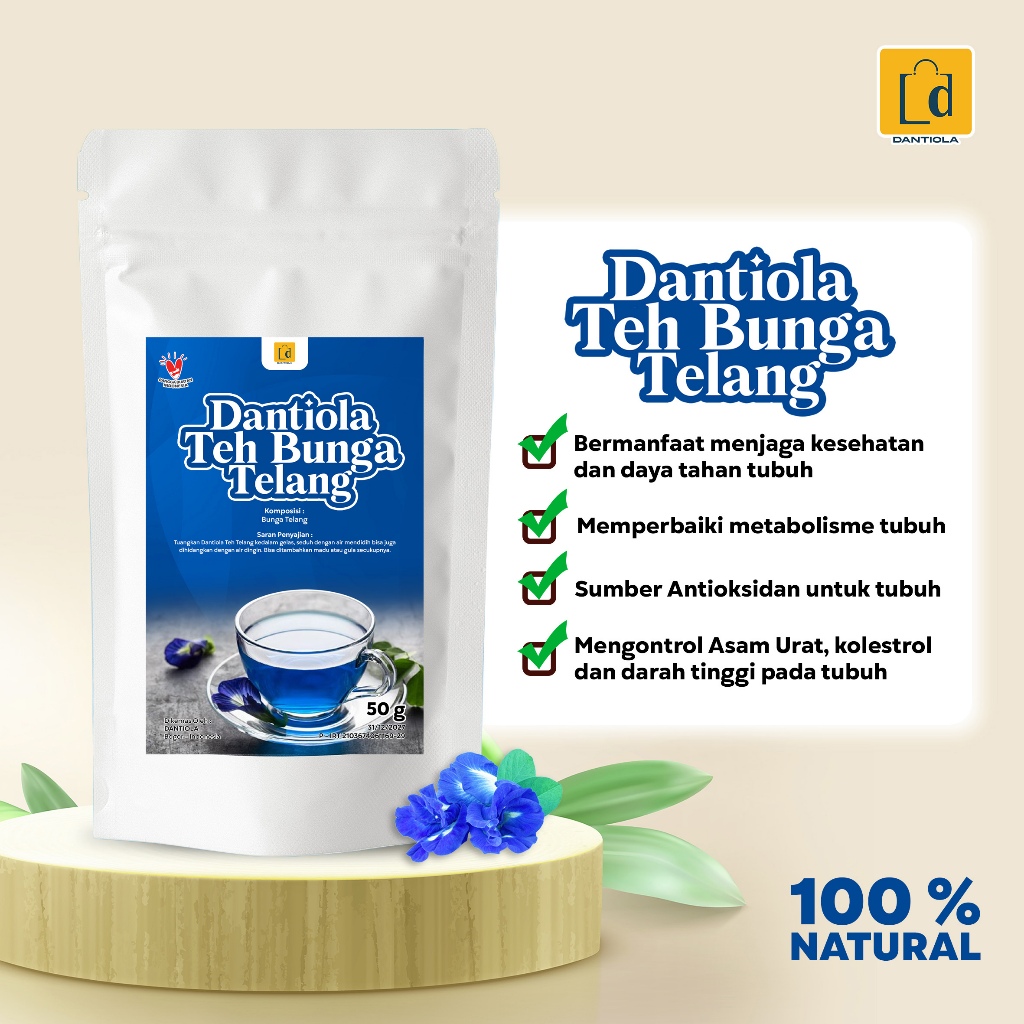 

Dantiola Teh Bunga Telang Kemasan Pouch isi 50 Gram